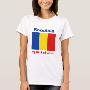 Bandeira de Romania + Mapa + T-shirt do texto