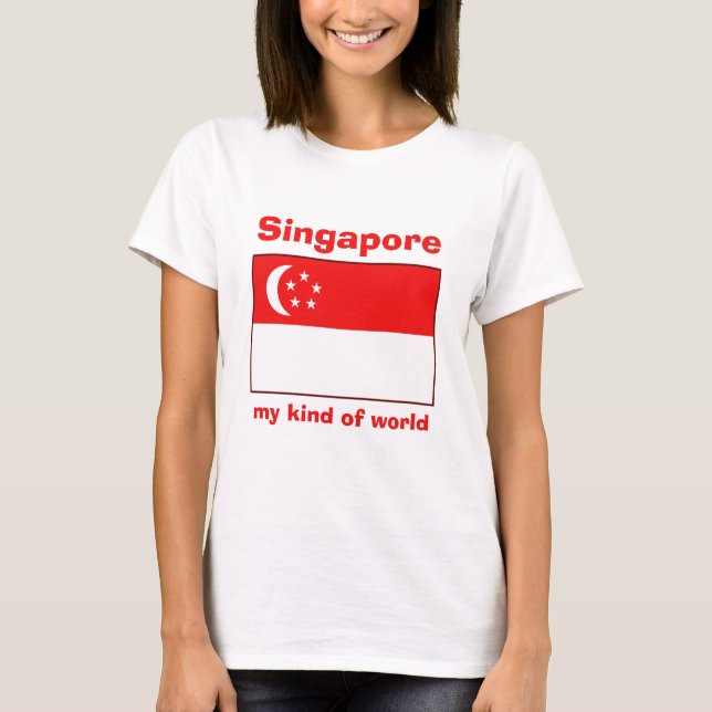 Bandeira de Singapore + Mapa + T-shirt do texto (Frente)