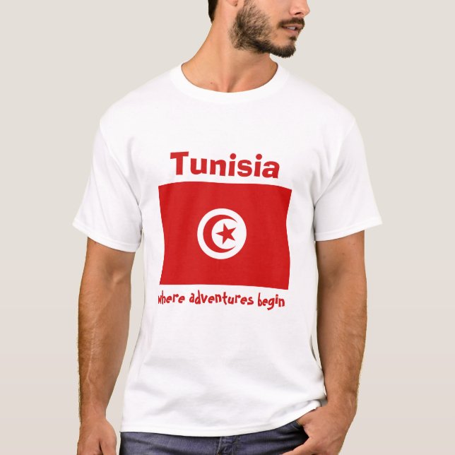 Bandeira de Tunísia + Mapa + T-shirt do texto (Frente)