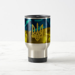 Bandeira de Ucrânia e caneca de viagem de Tryzub