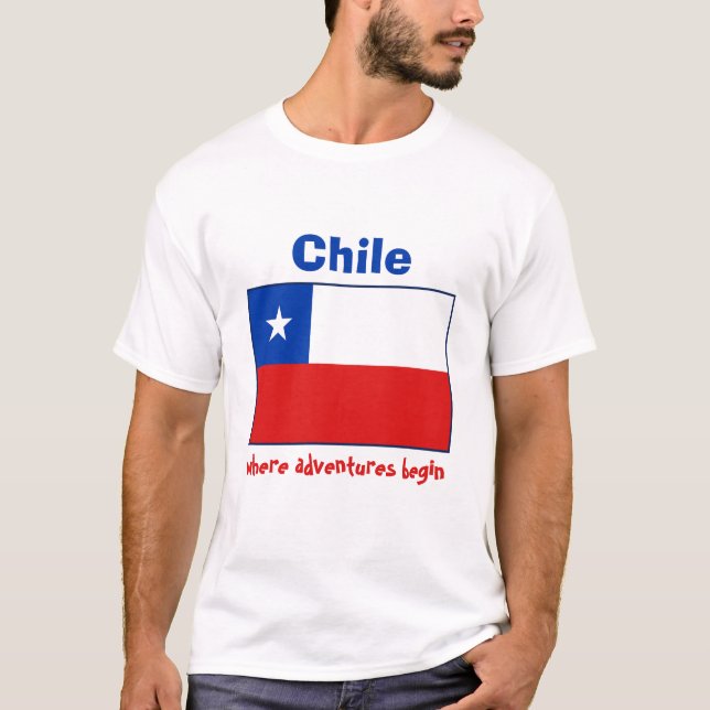 Bandeira do Chile + Mapa + T-shirt do texto (Frente)