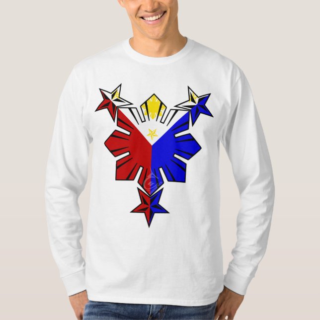 Bandeira filipina Sun e camisa longa da Capa das (Frente)