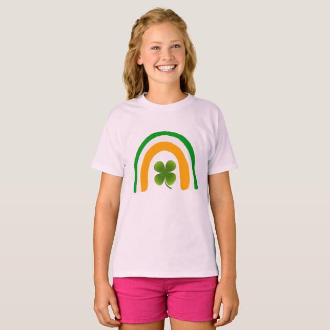 Bandeira Irlandesa Rainbow Clover Shamrock T-Shirt (Frente Completa)