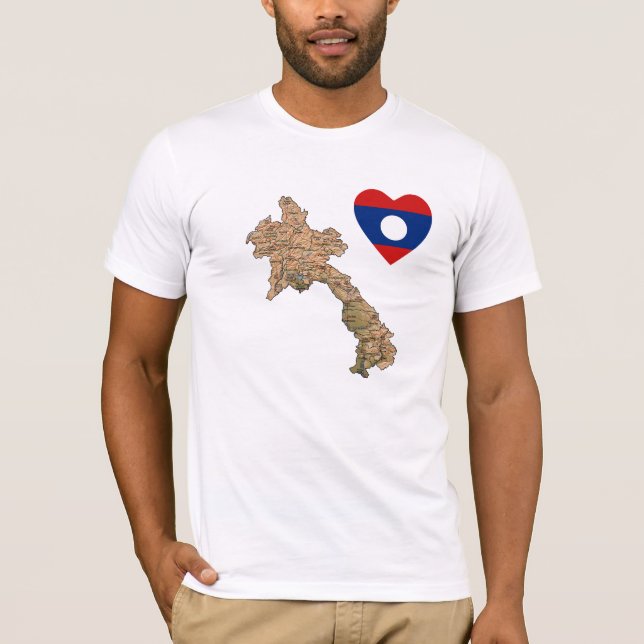 Bandeira Laos Heart and Map T-Shirt (Frente)