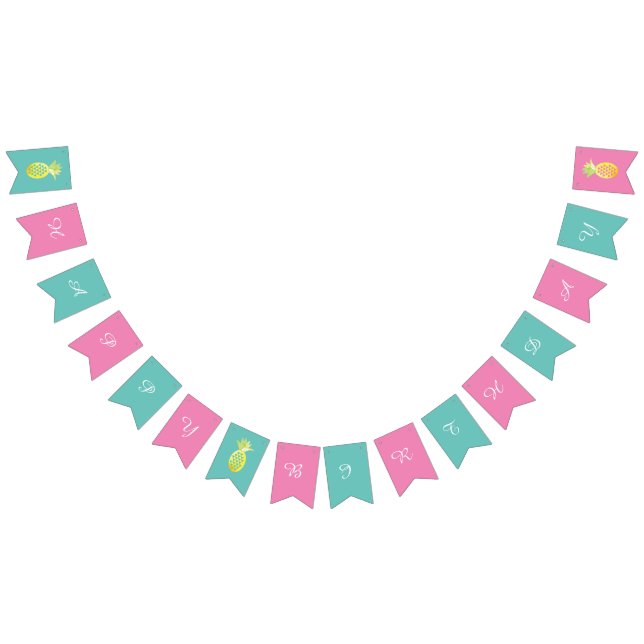 Bandeiras de Aniversário Feliz Frutas Abacaxi Rosa (Todos)