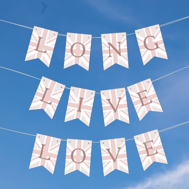 Bandeiras de Bunting Union Jack Rosa Pálido Long L (Long live love!)