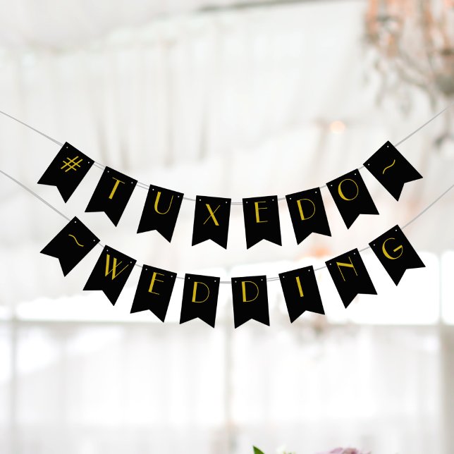 Bandeiras de Casamento de Gatsby 1920 Pretas e Dou (Black and gold bunting perfect for your Gatsby wedding. Just add your text)