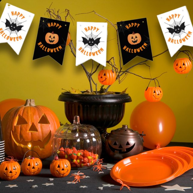 Bandeiras do Partido Negro e Laranja do Halloween (Black & Orange Halloween Party Bunting Flags.)