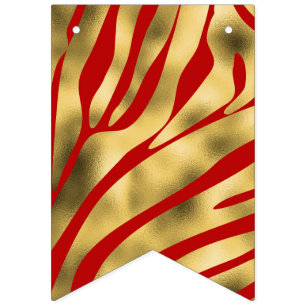 Bandeiras para Bunting Zebra Vermelhas e Douradas