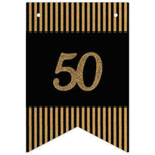 Bandeirinha 50th ouro - preto & listras do ouro