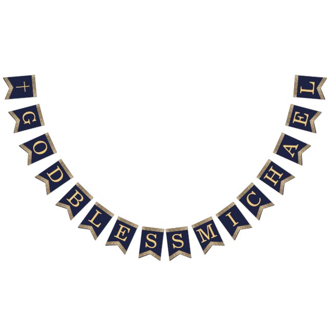 Bandeirinha 7 Letras Blue Dourado Deus abençoe Comunhão do Bat (Todos)