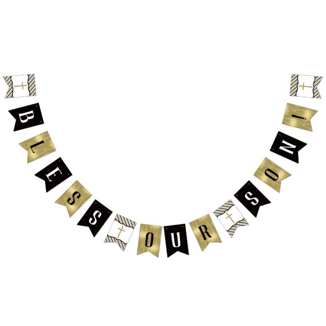 Bandeirinha Abençoe Nosso Filho Banner, Preto, Dourado (Todos)