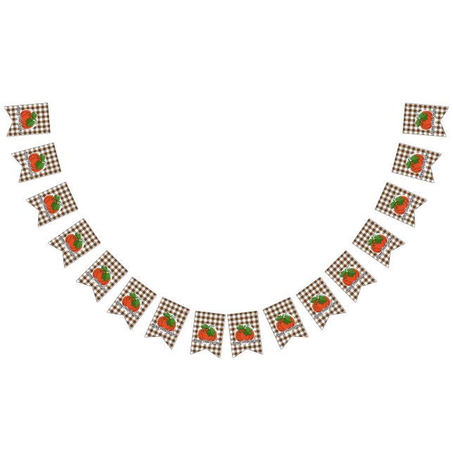 Bandeirinha Abóbora na Xadrez Marrom - Feliz Ação de Graças (Todos)