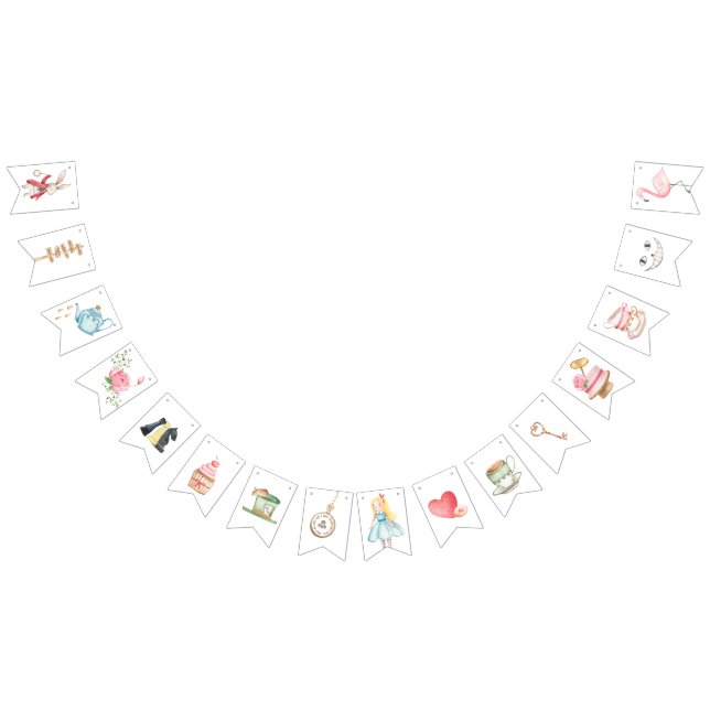 Bandeirinha Alice Adventures em Woderland Birthday Tea Party (Todos)