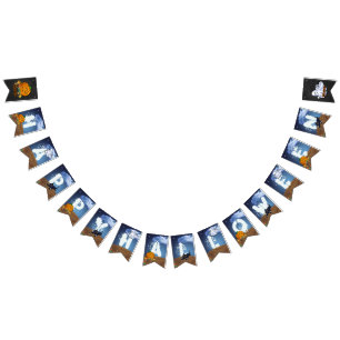 Bandeirinha Animais Assustadores Feliz Dia das Bruxas Placa