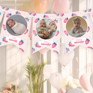 Bandeirinha Aniversário de 1 ano da Cute Berry com foto de mar