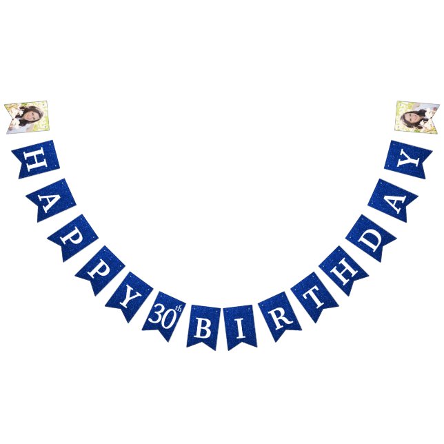 Bandeirinha Aniversário de 30 anos de Foto Azul Feliz (Todos)