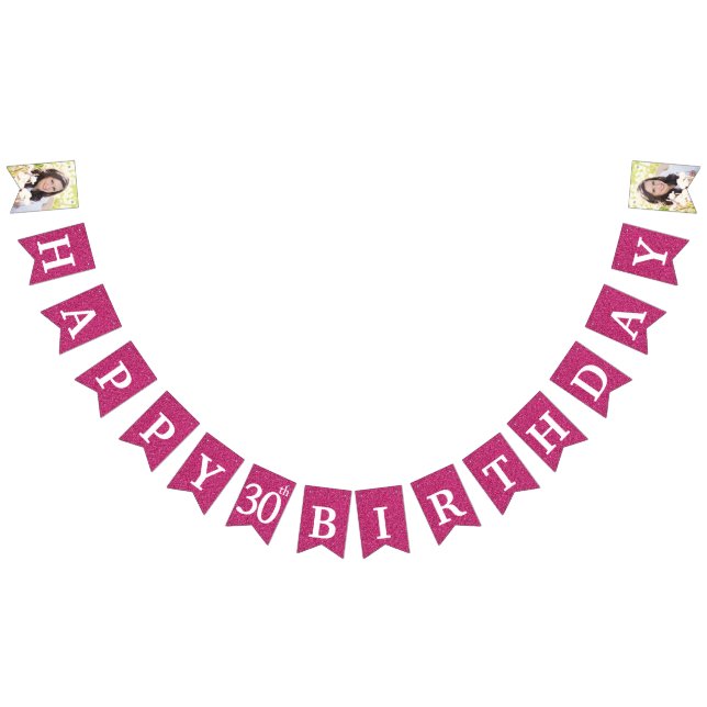 Bandeirinha Aniversário de 30 anos Feliz com brilho rosa quent (Todos)