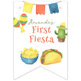 Bandeirinha Aniversário de Primeiro Ano Fiesta Aquarela