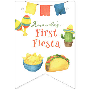 Bandeirinha Aniversário de Primeiro Ano Fiesta Aquarela