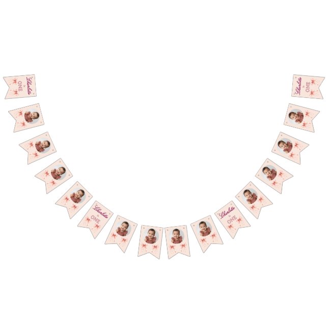 Bandeirinha Aniversário de Um Ano com Laço Rosa! (Todos)