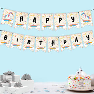 Bandeirinha Aniversário de Unicórnio Arco-Íris Mágico