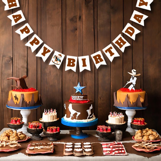 Bandeirinha Aniversário do Cowboy Rocking Horse Boy (Criador carregado)