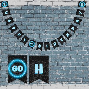 Bandeirinha Aniversário masculino - qualquer idade - Preto e A