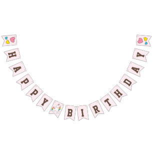 Bandeirinha Aniversário. Unicórnio Bonito com Corações Bon