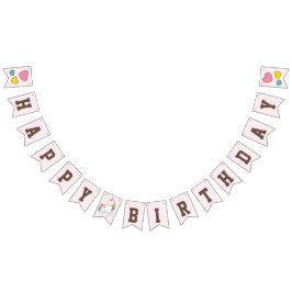 Bandeirinha Aniversário. Unicórnio Bonito com Corações Bonitos