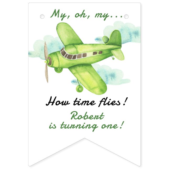 Bandeirinha Avião Meu Tempo Voa Viagem Primeiro Aniversário (Primeira Bandeira)