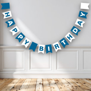 Bandeirinha Azul e Branco Feliz Aniversário