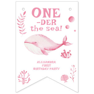 Bandeirinha Baleia Rosa Debaixo Do Mar 1º Aniversário