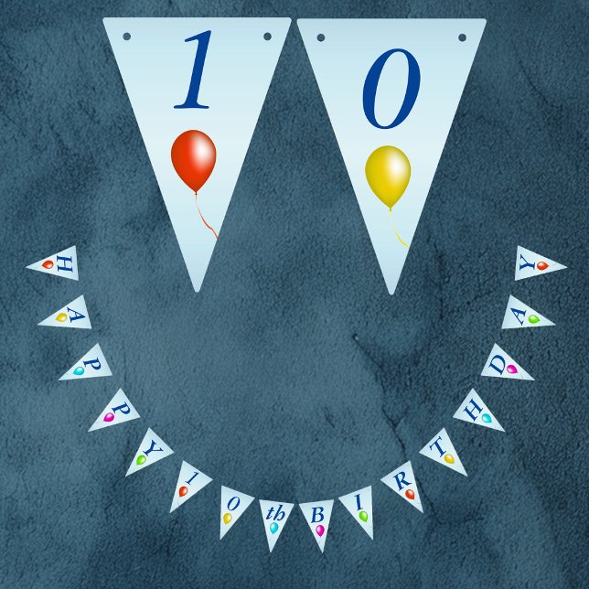 Bandeirinha Balões de aniversário felizes e brilhantes em azul (Blue bunting flag Happy Birthday banner decoration with bright colourful balloons for parties.)