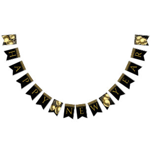 Bandeirinha Balões Dourados, letras de Feliz ano novo confetti