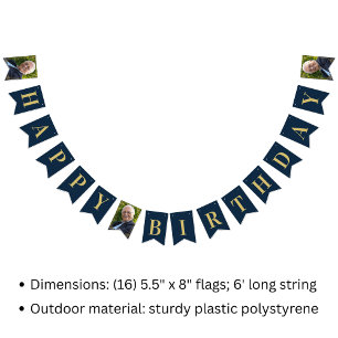 Bandeirinha Bandeirolas Foto Marinho Dourado 80º Feliz Anivers