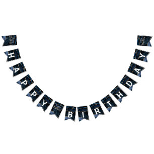 Bandeirinha Banheiras de Marinho Azul Dourado Marble Bunting A