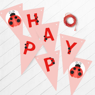 Bandeirinha Banner de Aniversário da Joaninha Rosa