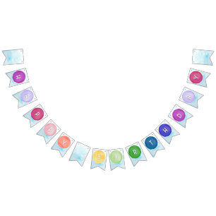 Bandeirinha Banner de Aniversário da Paleta de Pintura de Aqua