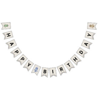 Bandeirinha Banner de aniversário de Robô e Ursos