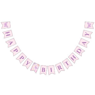 Bandeirinha Banner de aniversário feliz da borboleta roxa e r