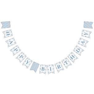 Bandeirinha Banner de Aniversário Oceano Aquarela Azul Profund