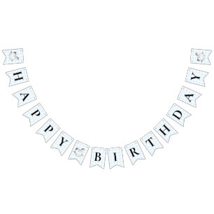 Bandeirinha Banner de Bunting Birthday Gingham Blue Horse