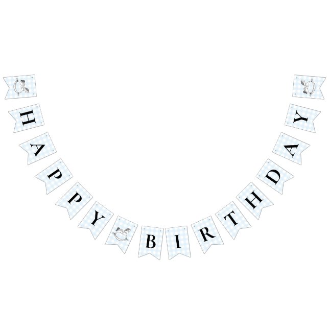 Bandeirinha Banner de Bunting Birthday Gingham Blue Horse (Todos)