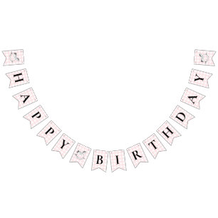 Bandeirinha Banner de Bunting Birthday Gingham, Rosa-Rosa-Rocc