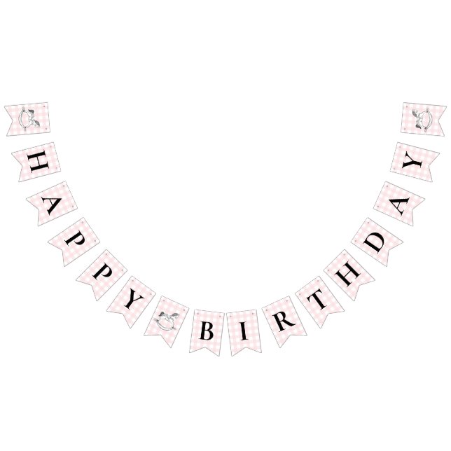 Bandeirinha Banner de Bunting Birthday Gingham, Rosa-Rosa-Rocc (Todos)