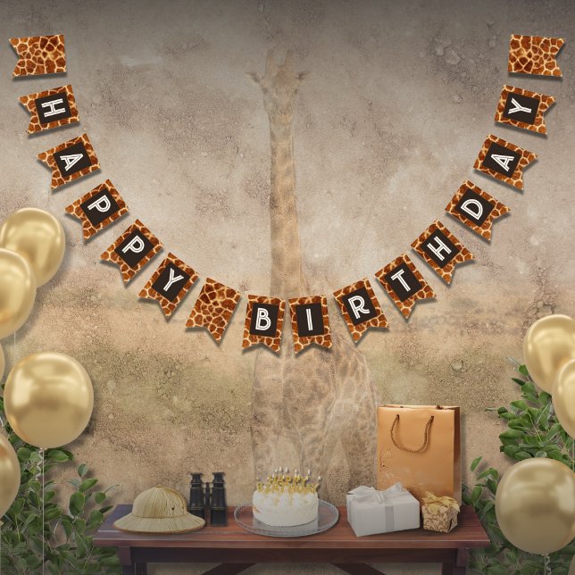 Bandeirinha Banner de Bunting de Aniversário da Girafa de Impr (Criador carregado)