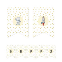 Banner de bunting de festas com tema espacial