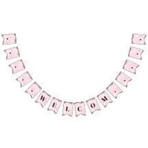 Banner de Bunting Rosa Personalizável - Bem-vindo
