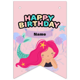 Bandeirinha Banner de Design de aniversário da Sereia